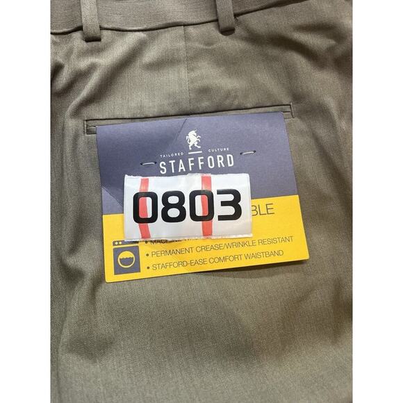 STAFFORD Khaki Travel Classic Fit Flat Front PANTS 44x30 NEW‎ $70 TAGS NWT - Picture 6 of 6
